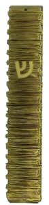 Picture of Lucite Mezuzah Case Coiled Wire Design Gold 15cm